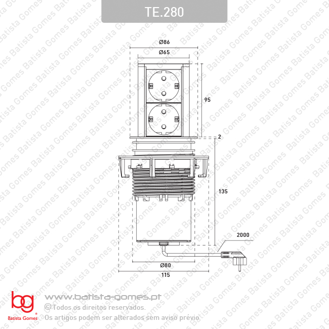 Tomada el�trica de embutir vertical